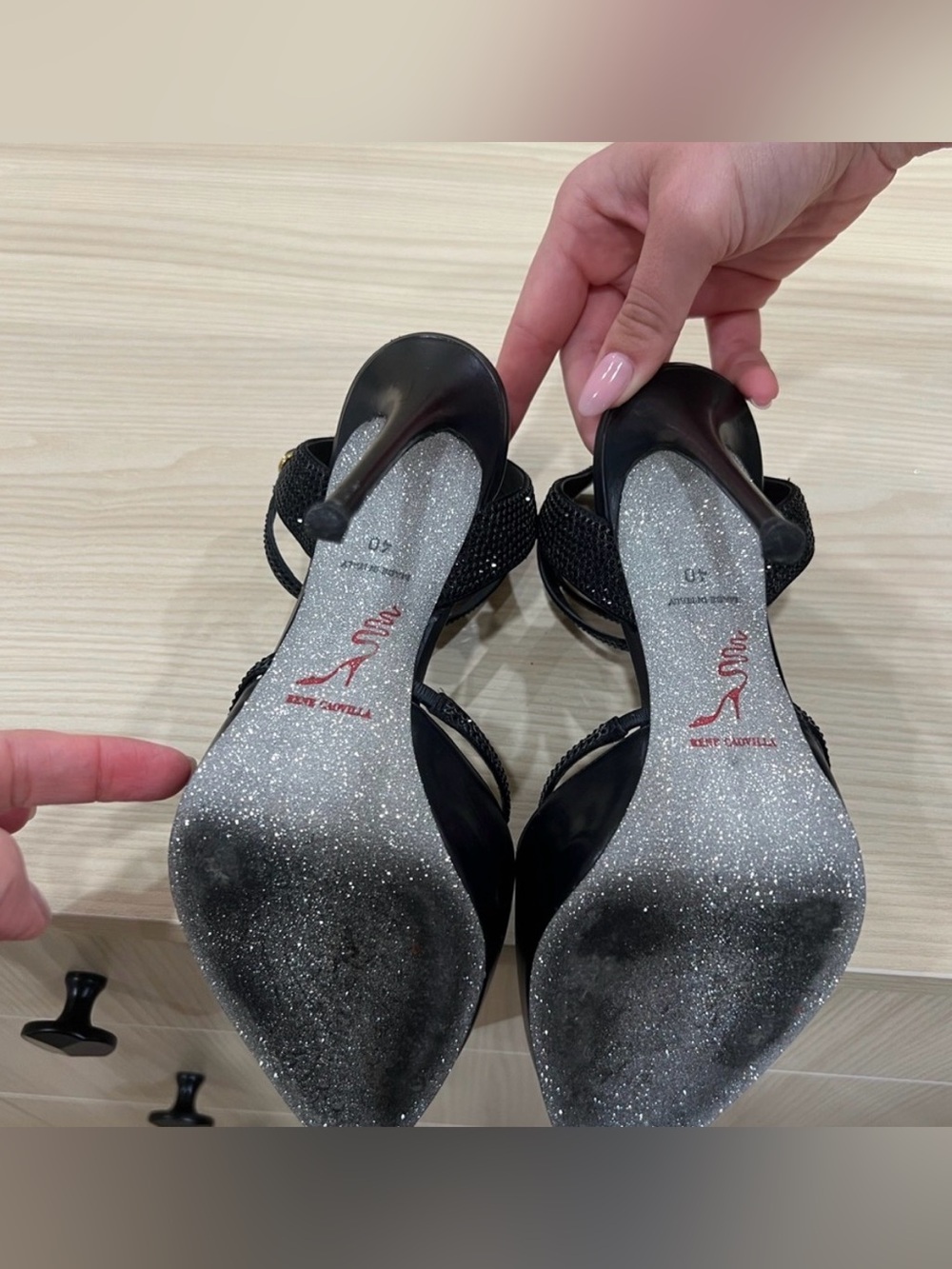 Rene Caovilla Black Crystal-Strap Pointed Stiletto Heels - Picture 4 of 4